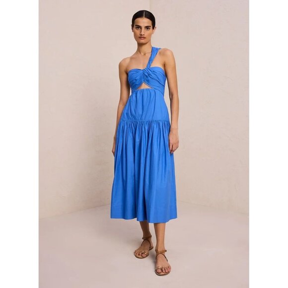 A.L.C Aubrey Dress 10 Blue Cut Out Twisted One Shoulder Cotton - Picture 2 of 15